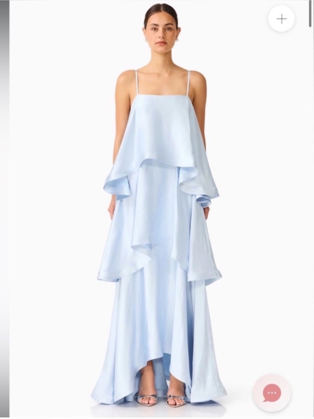 elliatt tilly pale blue tiered oversized ruffle flared maxi gown dress size XL